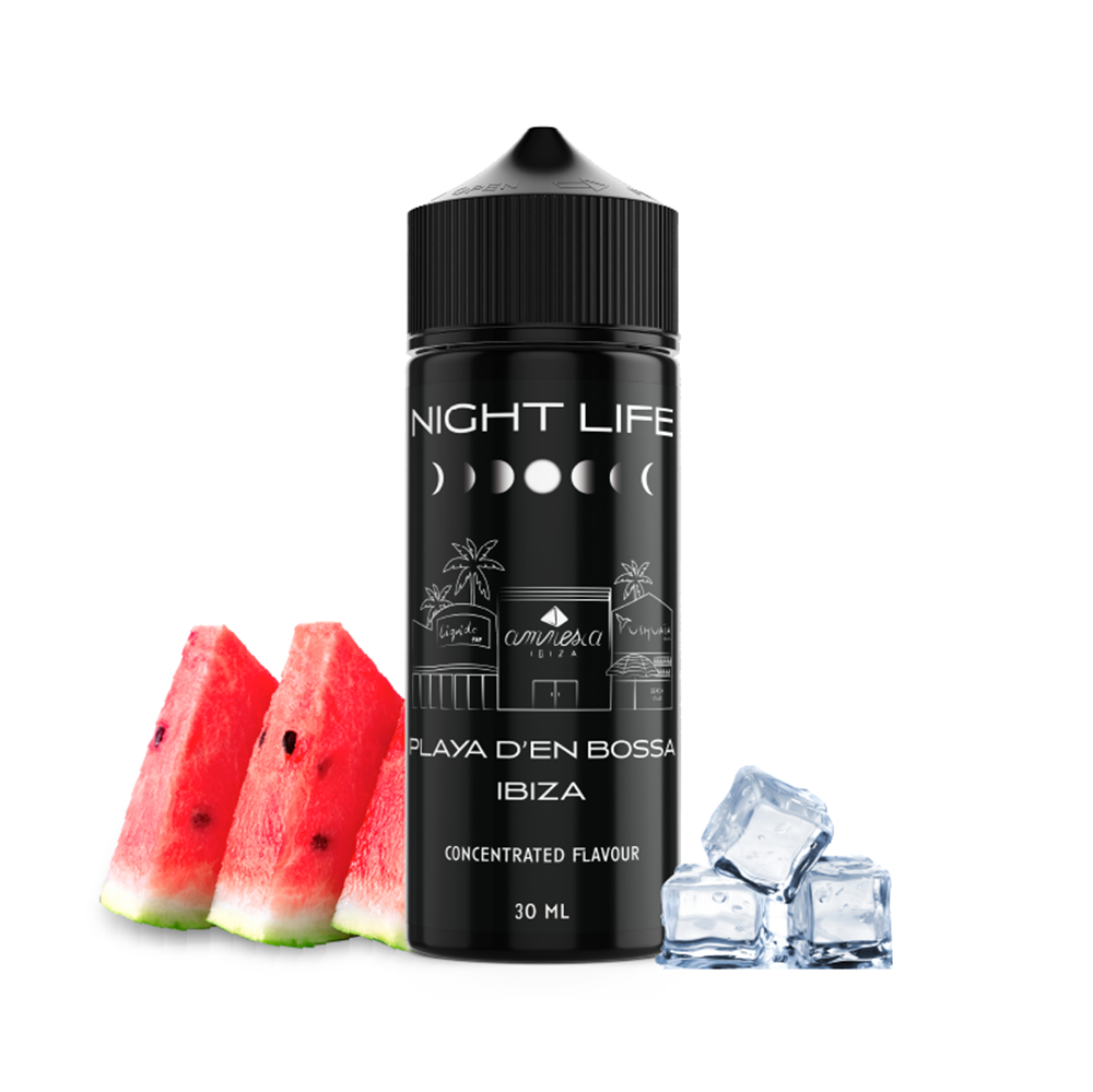 Υγρό αναπλήρωσης Night Life Playa Den Bossa Ibiza μαύρο μπουκάλι 120ml με παγωμένο καρπούζι