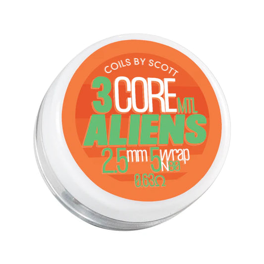 Coils by scott επισκευάσιμες ανταλλακτικές αντιστάσεις 3 core alien mtl 2.5mm 5 περιέλξεις ni80 σύρμα 0.63 ohm πορτοκαλί συσκευασία