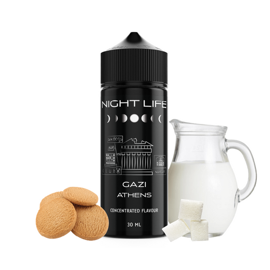 Υγρό αναπλήρωσης Night Life Gazi Athens μαύρο μπουκάλι 120ml με Μπισκότο βουτύρου και γάλα