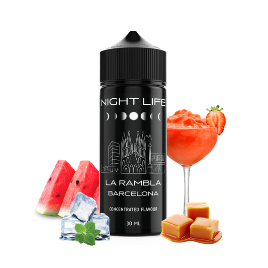 Υγρό αναπλήρωσης Night Life La Rambla Barcelona μαύρο μπουκάλι 120ml με Καρπούζι πάγο και γρανίτα φράουλα